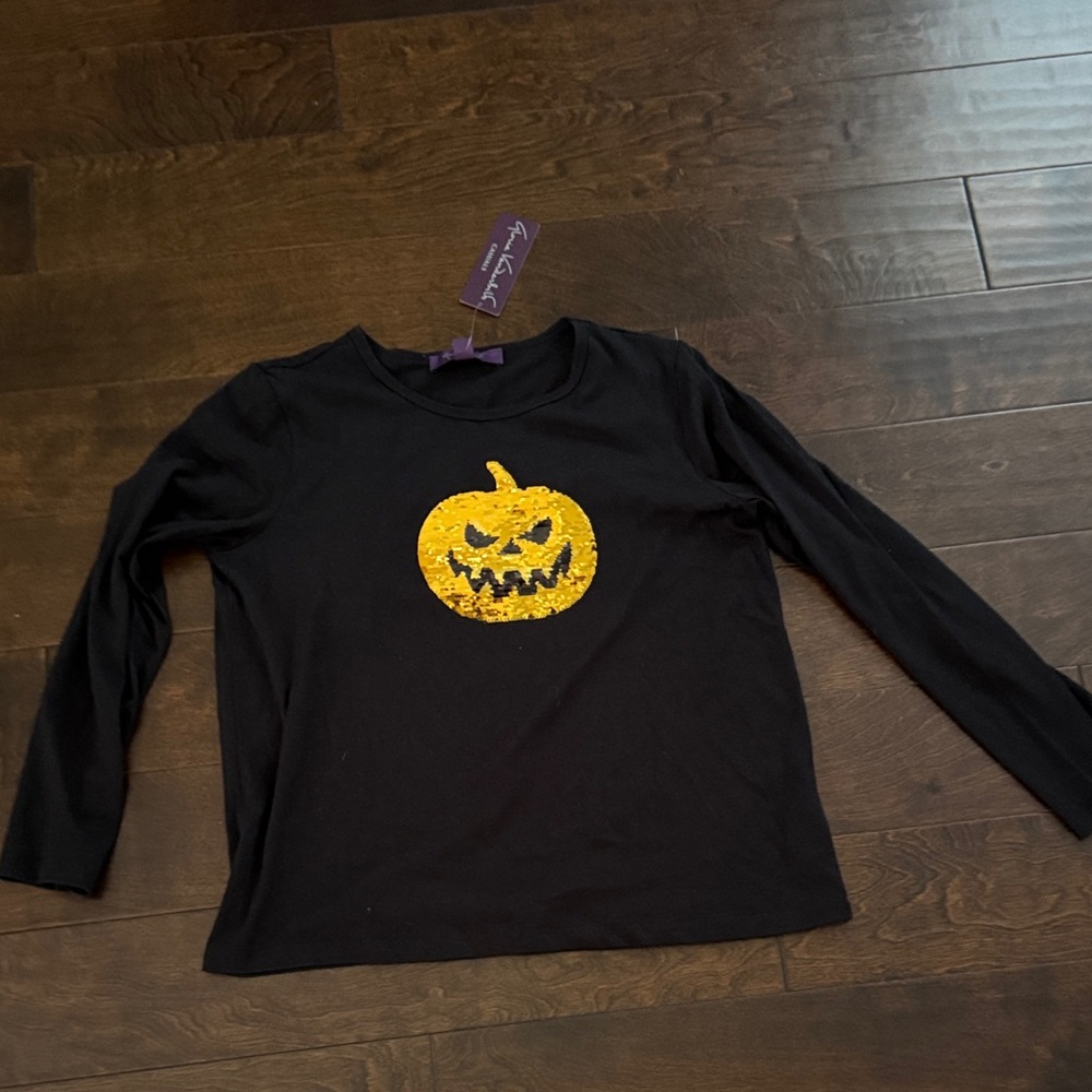 #Halloween GV Black and orange/gold Sequin Pumpkin Long Sleeve Tee MSRP $40 NWT